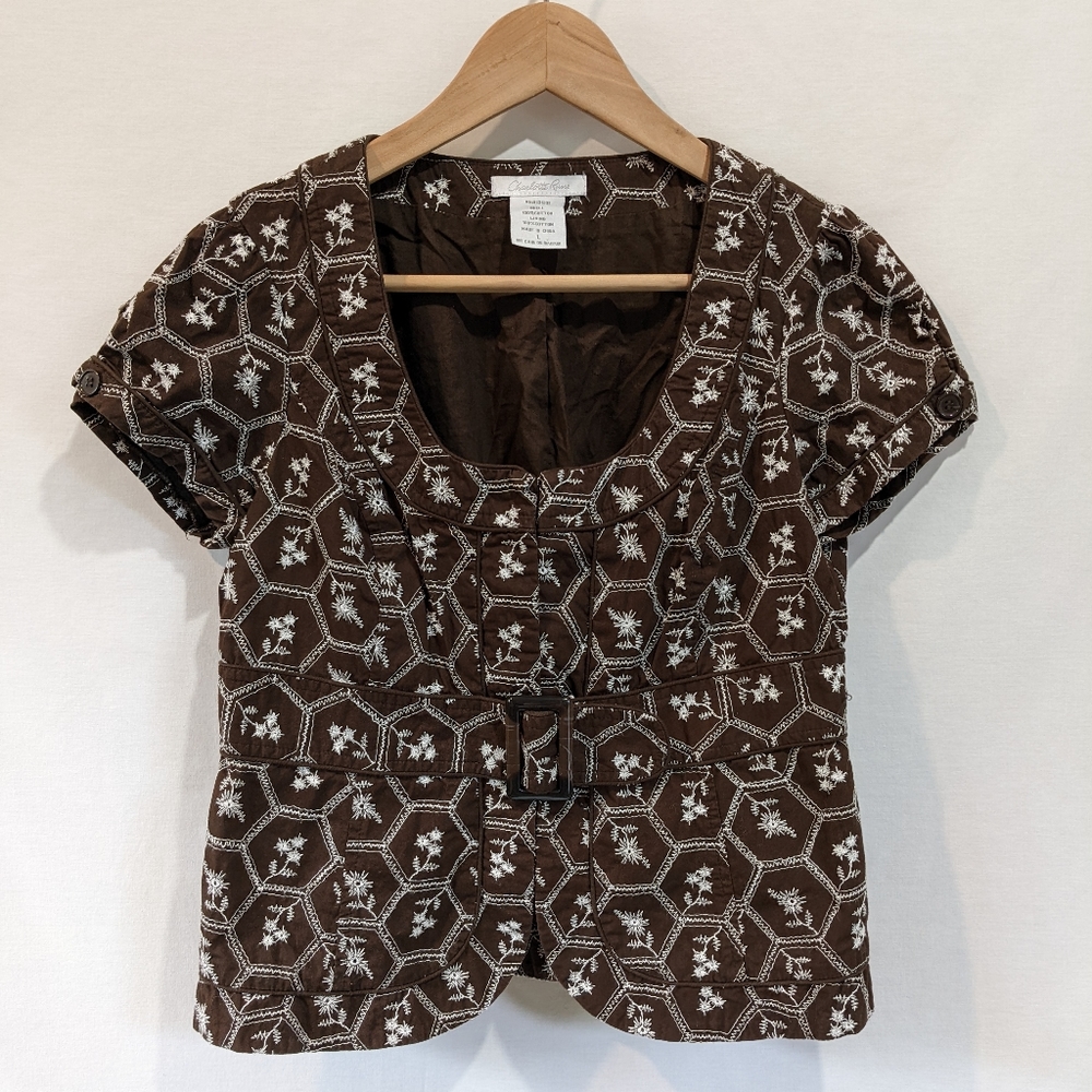 Vintage Charlotte Russe Embroidered Eyelet Brown Cottagecore Blouse Size Large